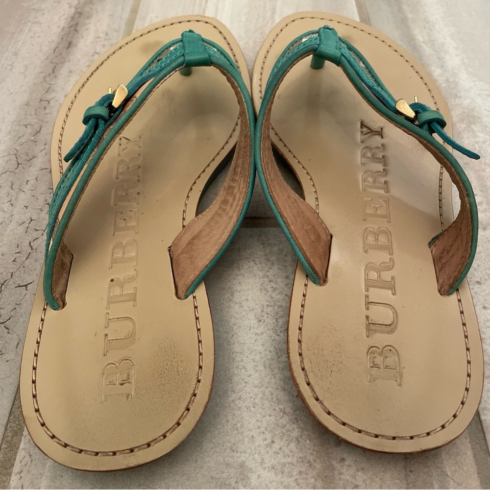 Burberry Teal Nova Check Thong Sandals With Buckle Size 36 - Picture 10 of 12